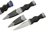 Szco Supplies Sgian Dubh knife with sapphire-adorned blade and black handle